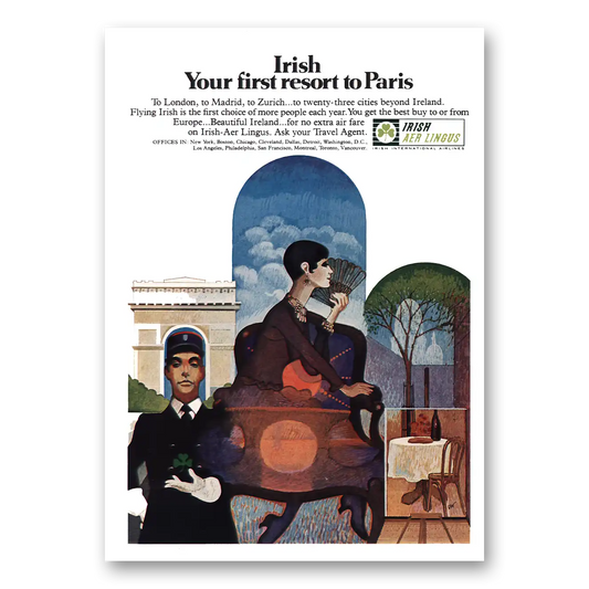 1970 Irish Aer Lingus First Resort Paris Vintage Magazine Print Ad