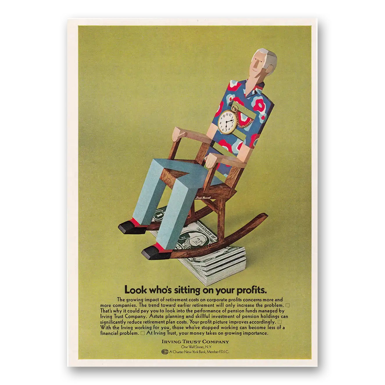 1970 Irving Trust Company Look Who's Sitting On Your Profits Vintage Magazine Print Ad