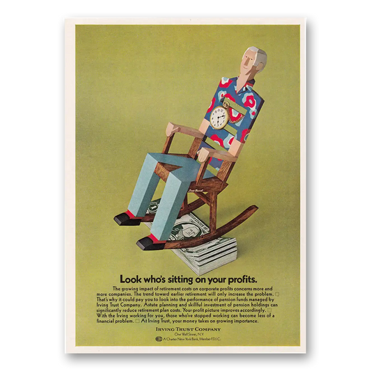 1970 Irving Trust Company Look Who's Sitting On Your Profits Vintage Magazine Print Ad