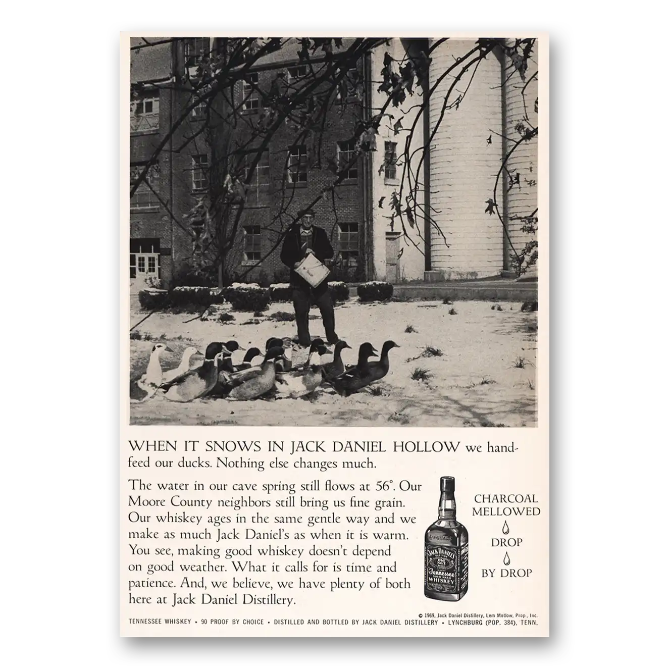 1970 Jack Daniels When It Snows Vintage Magazine Print Ad