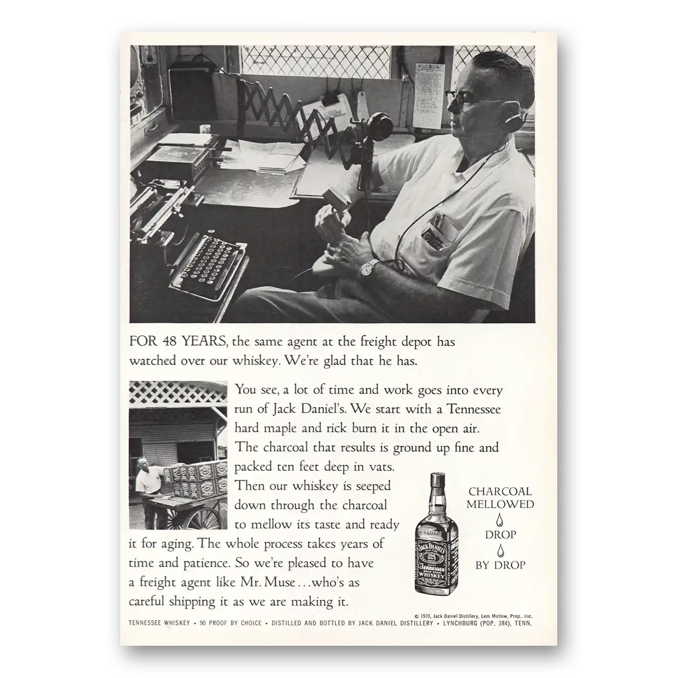 1970 Jack Daniels 40 Years Freight Depot Vintage Magazine Print Ad