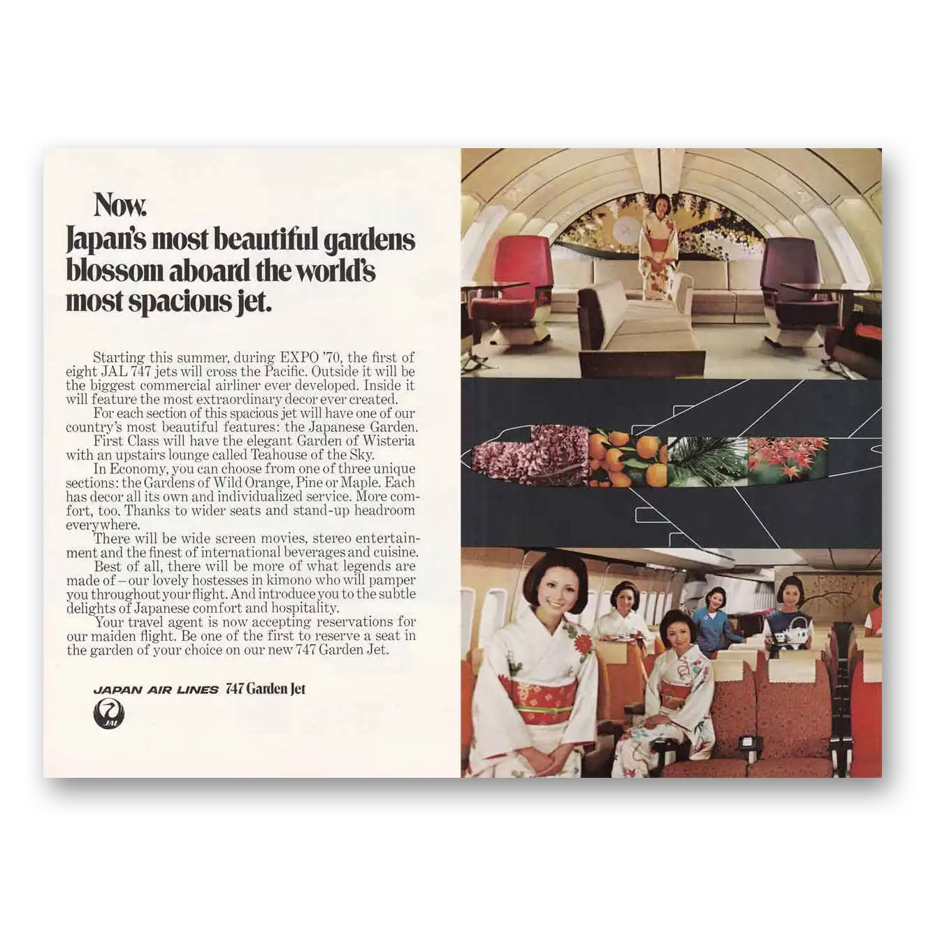 1970 Japan Air Lines Garden Jet Vintage Magazine Print Ad