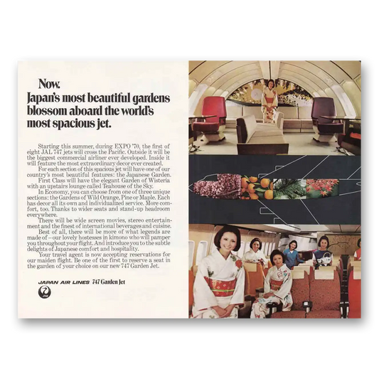 1970 Japan Air Lines Garden Jet Vintage Magazine Print Ad