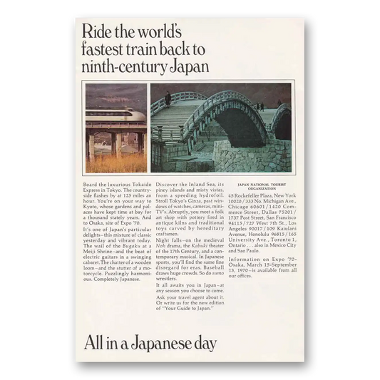 1970 Japan Ride the Worlds Fastest Train Vintage Magazine Print Ad