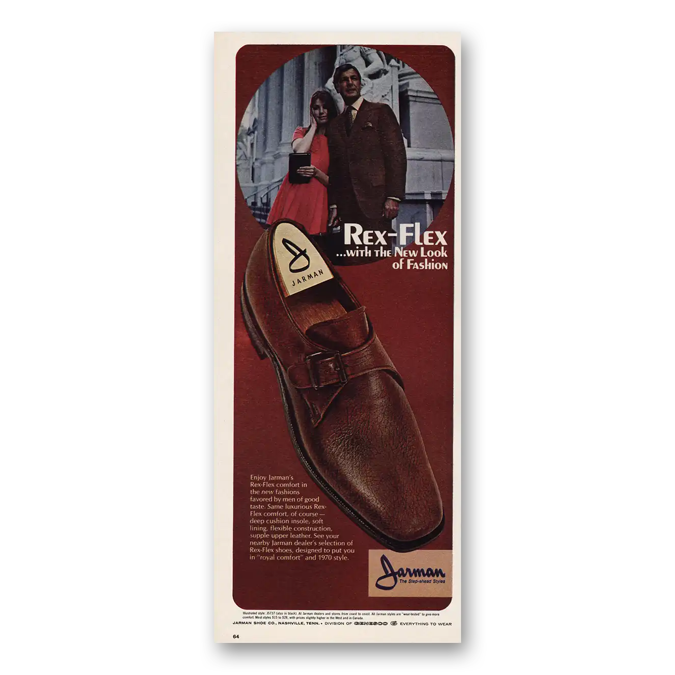 1970 Jarman Shoes Rex Flex New Look of Fashion Vintage Magazine Print Ad