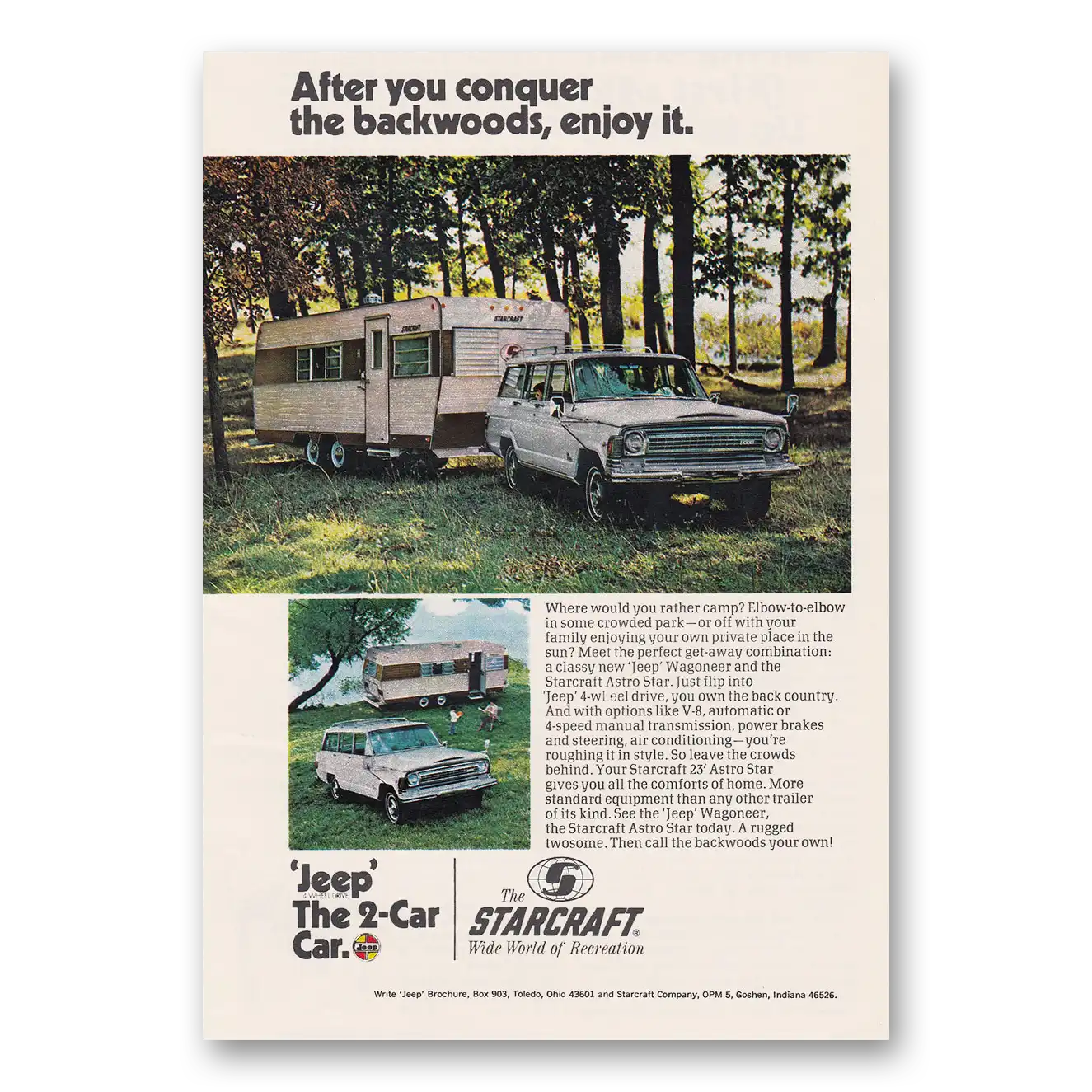 1970 Jeep Wagoneer Conquer the Backwoods Vintage Magazine Print Ad