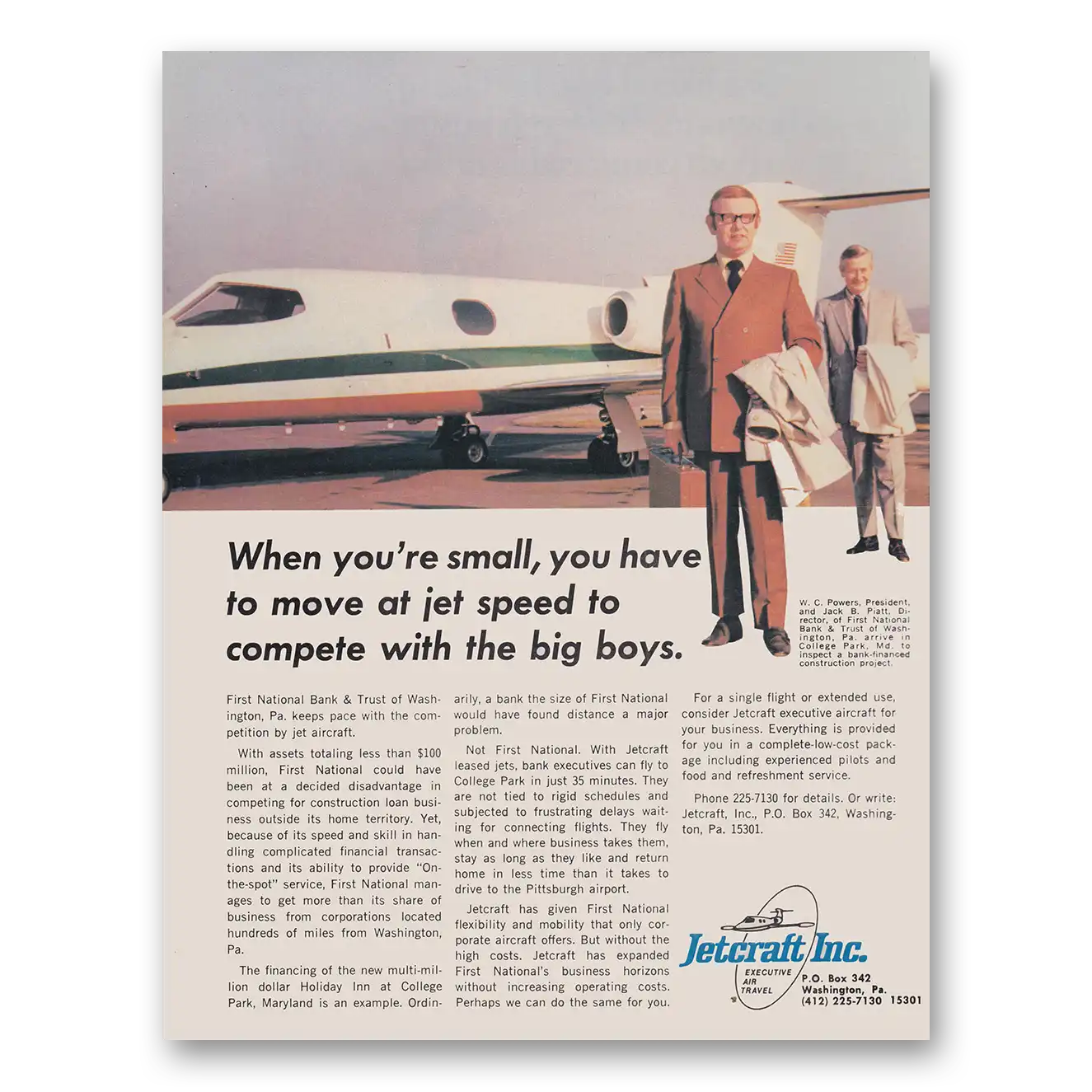 1970 Jetcraft Leased Jets When You're Small You Have to Move at Jet Speed Vintage Magazine Print Ad