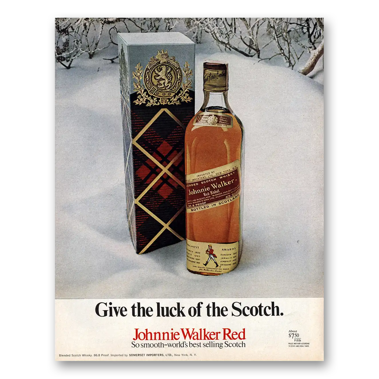 1970 Johnnie Walker Red Label Give the Luck of the Scotch Vintage Magazine Print Ad