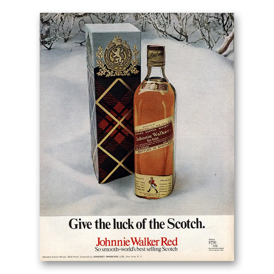 1970 Johnnie Walker Red Label Give the Luck of the Scotch Vintage Magazine Print Ad