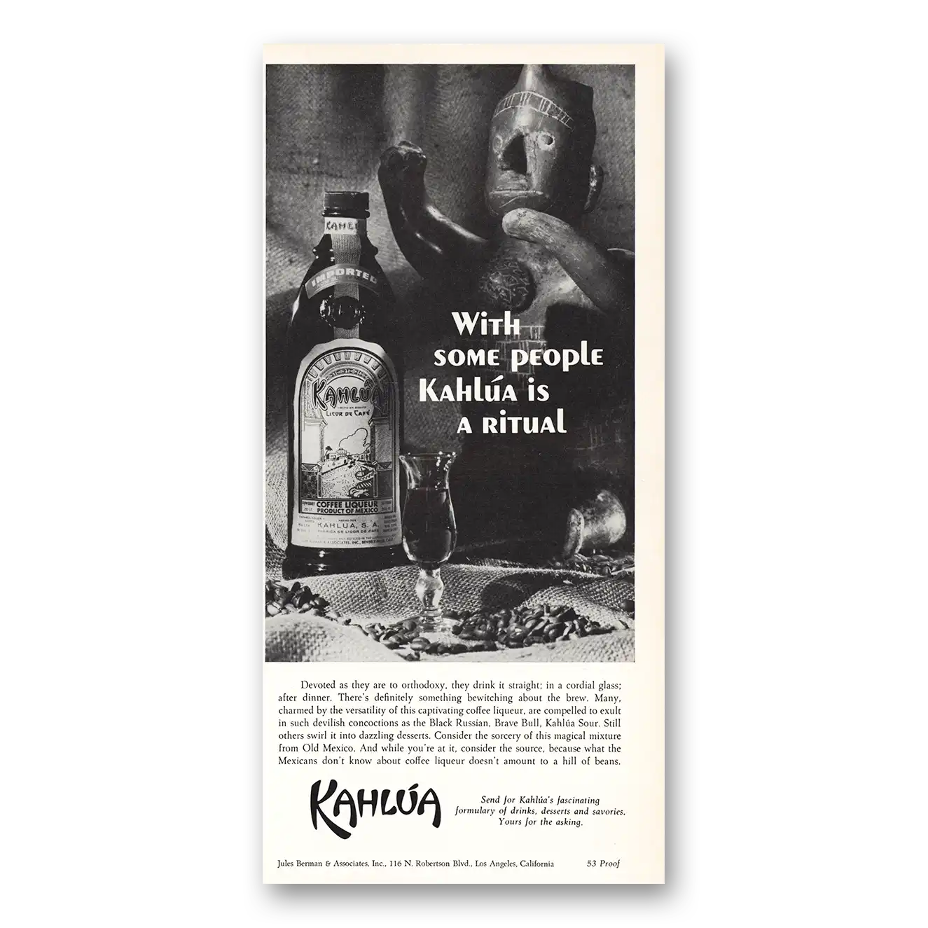 1970 Kahlua Ritual Vintage Magazine Print Ad