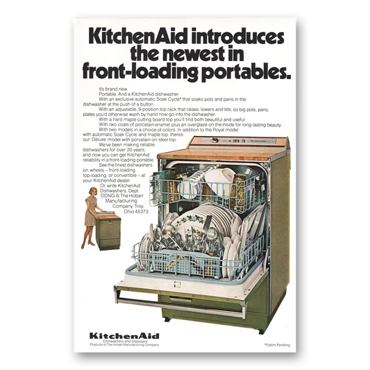 1970 KitchenAid Dishwasher Front Loading Portables Vintage Magazine Print Ad