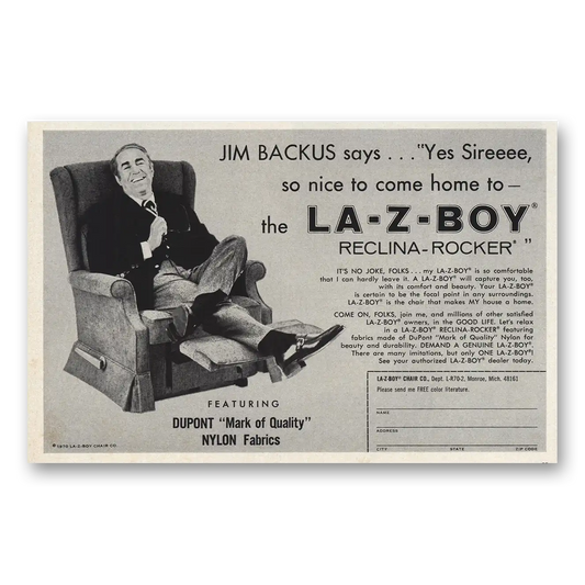 1970 La Z Boy Jim Backus Yes Sireeee Vintage Magazine Print Ad