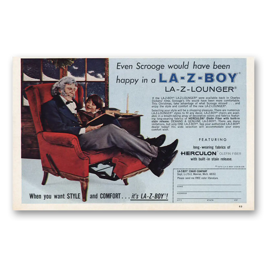 1970 La Z Boy Even Scrooge Would Have Been Happy Vintage Magazine Print Ad