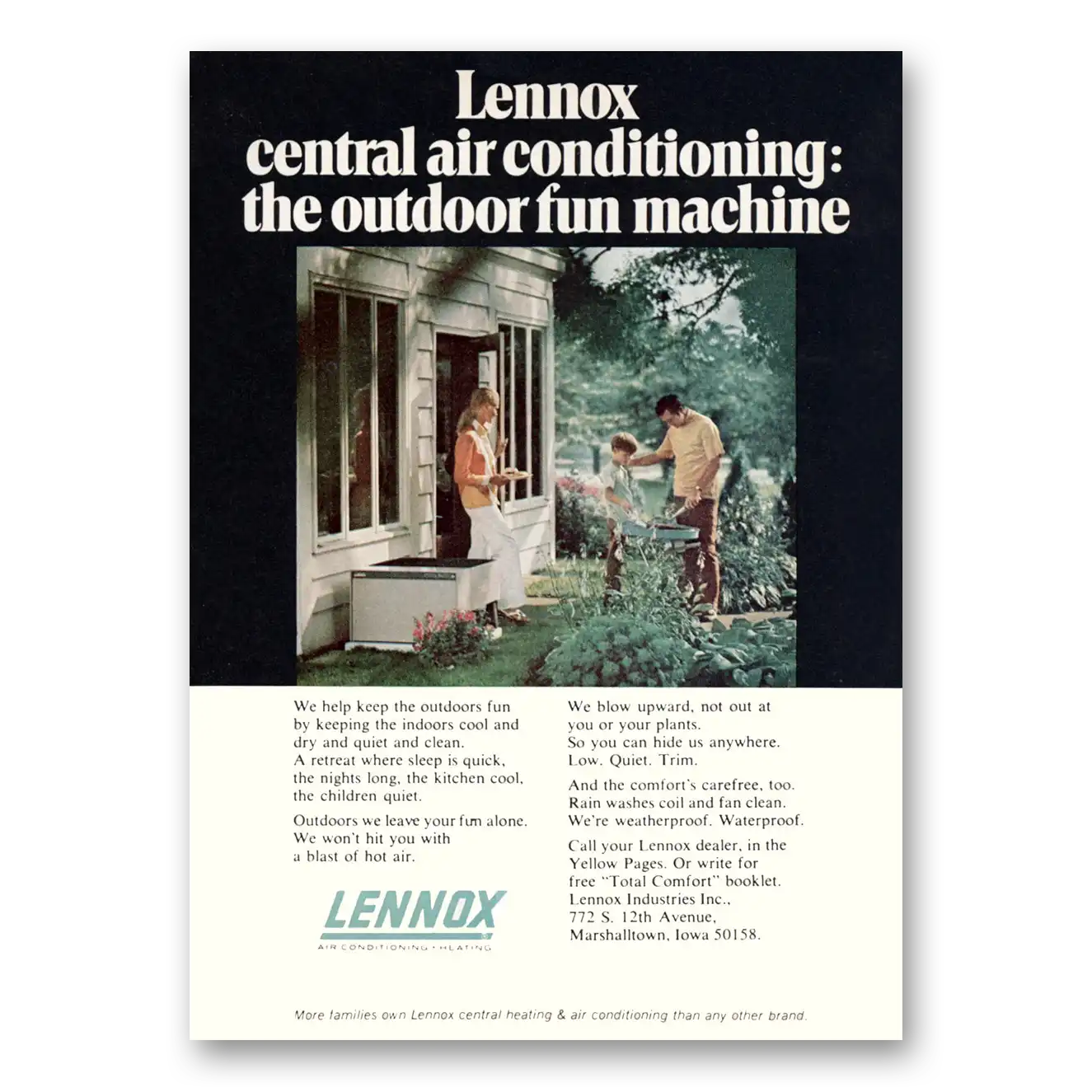 1970 Lennox Central Air Conditioning Outdoor Fun Machine Vintage Magazine Print Ad