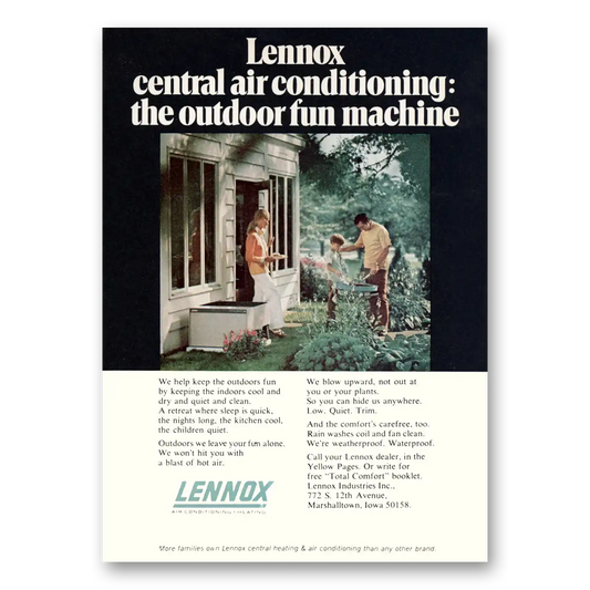 1970 Lennox Central Air Conditioning Outdoor Fun Machine Vintage Magazine Print Ad