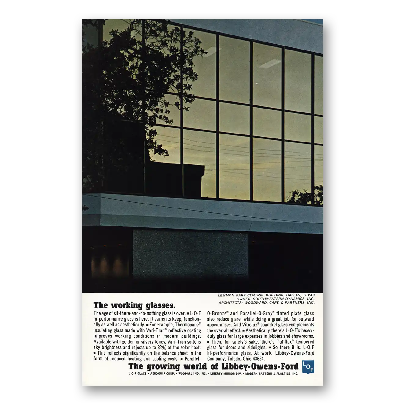 1970 Libbey Owens Ford Lemmon Park Central Building Dallas Vintage Magazine Print Ad