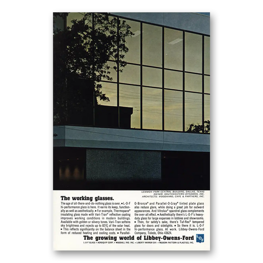 1970 Libbey Owens Ford Lemmon Park Central Building Dallas Vintage Magazine Print Ad