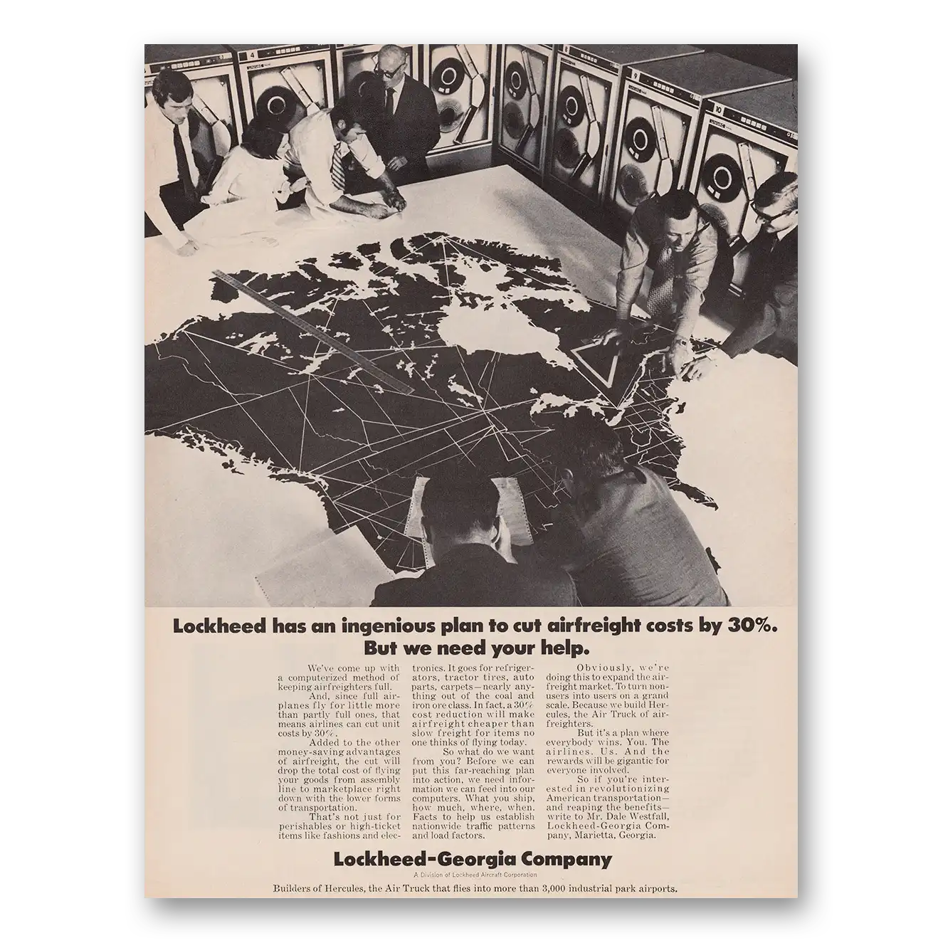 1970 Lockheed Ingenious Plan to Cut Airfreight Vintage Magazine Print Ad