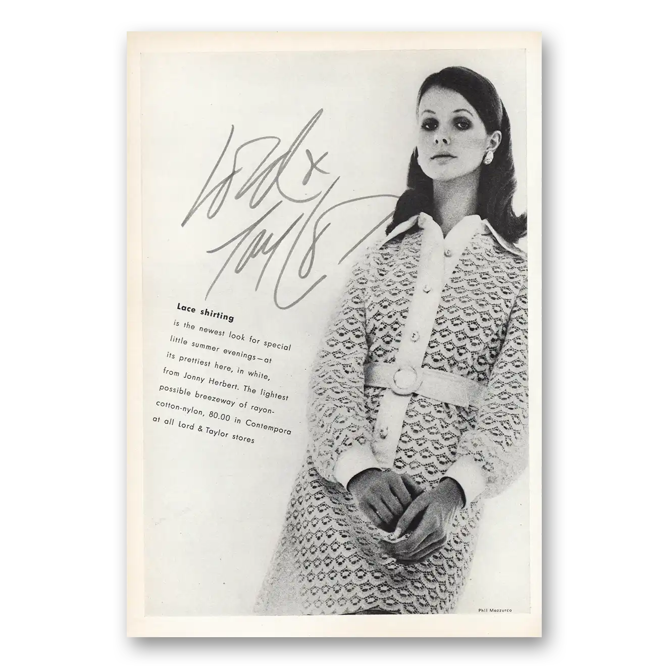 1970 Lord & Taylor Lace Shirting Vintage Magazine Print Ad