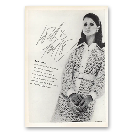 1970 Lord & Taylor Lace Shirting Vintage Magazine Print Ad