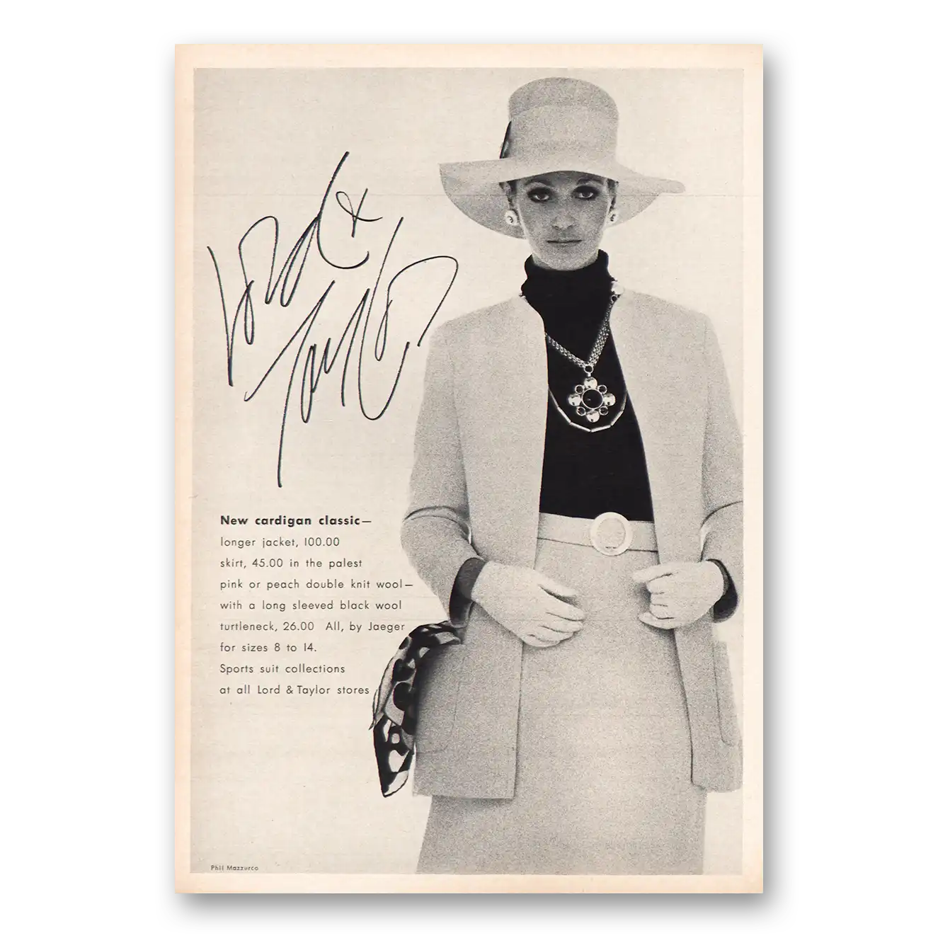 1970 Lord & Taylor Cardigan Classic Vintage Magazine Print Ad