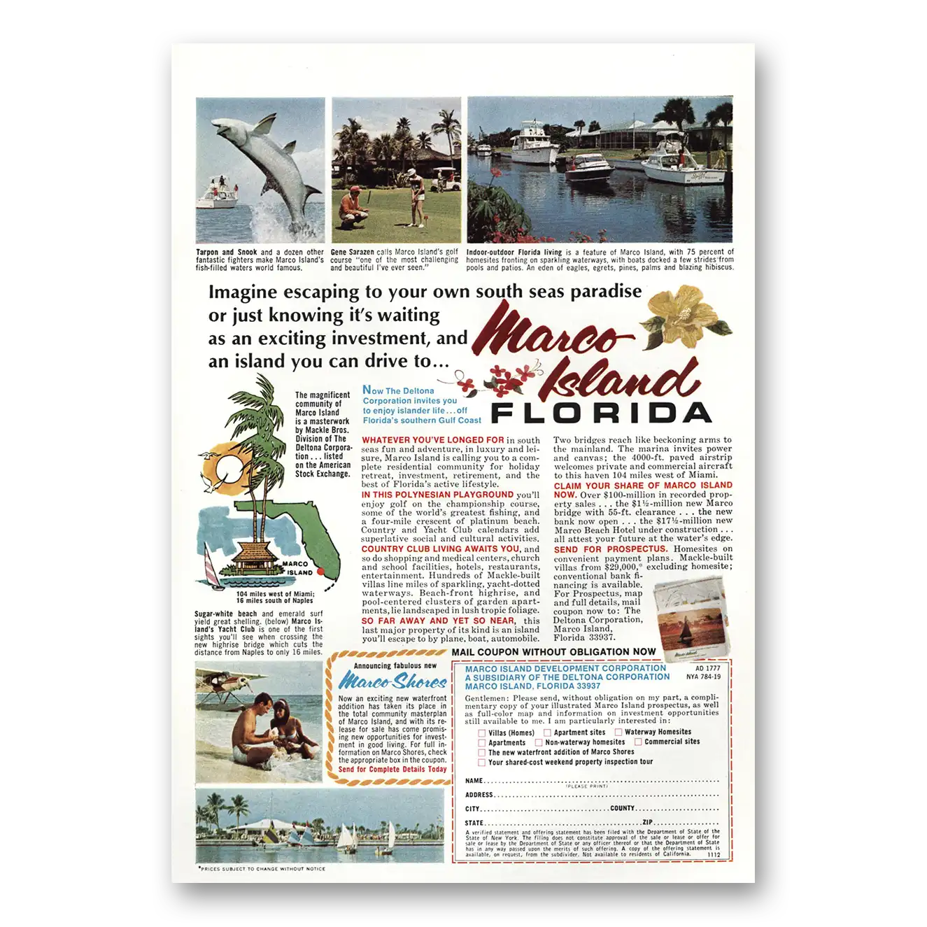 1970 Marco Island Florida Imagine Escaping South Seas Paradise Vintage Magazine Print Ad