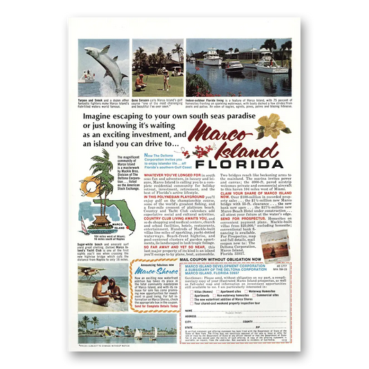 1970 Marco Island Florida Imagine Escaping South Seas Paradise Vintage Magazine Print Ad