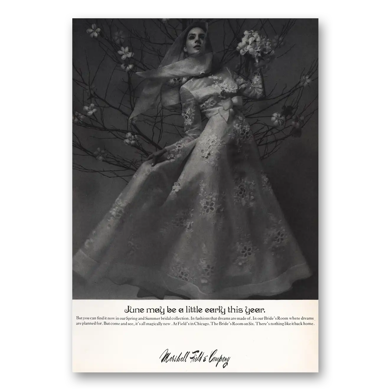 1970 Marshall Field Brides Room June May Be a Little Early This Year Bride Vintage Magazine Print Ad