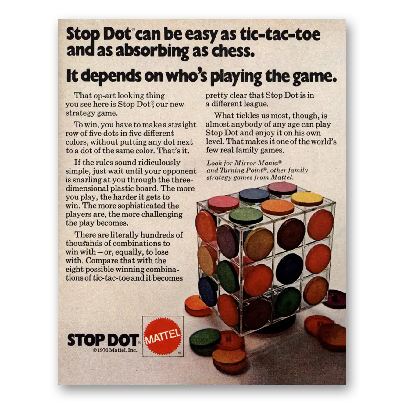 1970 Stop Dot Game Easy As Tic Tac Toe Vintage Magazine Print Ad