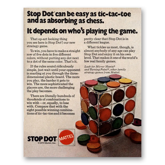 1970 Stop Dot Game Easy As Tic Tac Toe Vintage Magazine Print Ad