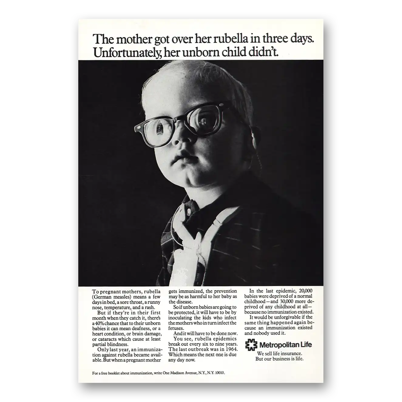 1970 Metropolitan Life Insurance Mother Got Over Rubella Vintage Magazine Print Ad