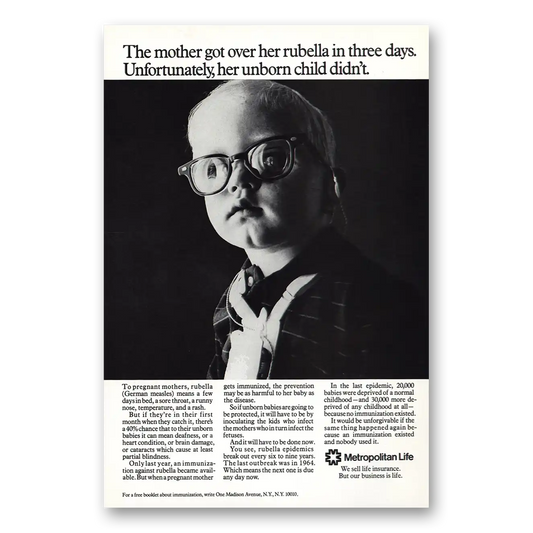 1970 Metropolitan Life Insurance Mother Got Over Rubella Vintage Magazine Print Ad