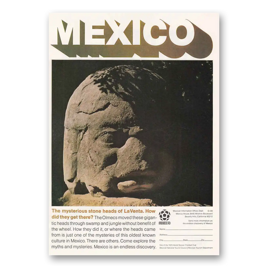 1970 Mexico Mysterious Stone Heads of LaVenta Vintage Magazine Print Ad