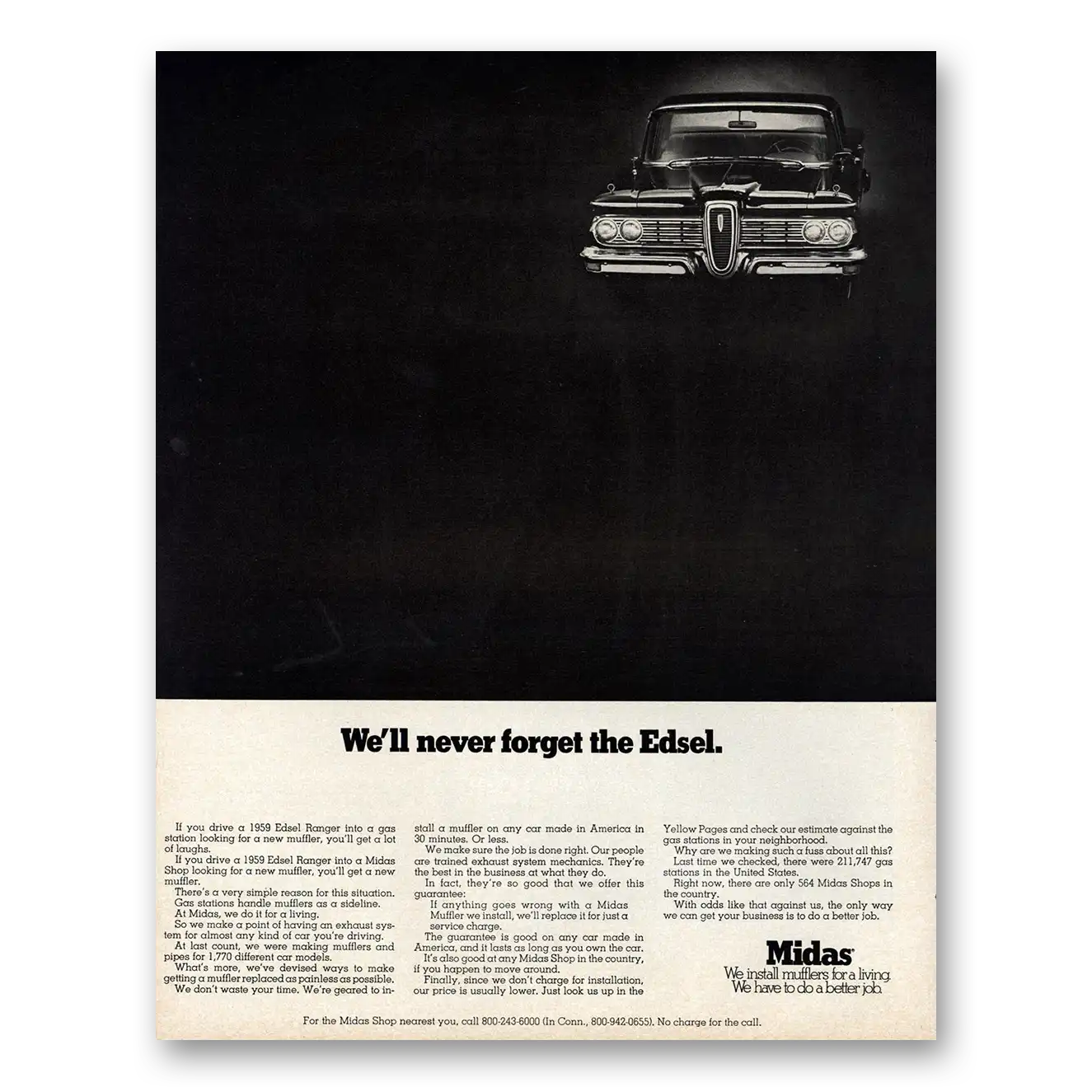 1970 Midas Muffler Never Forget the Edsel Vintage Magazine Print Ad