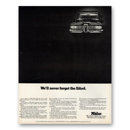 1970 Midas Muffler Never Forget the Edsel Vintage Magazine Print Ad