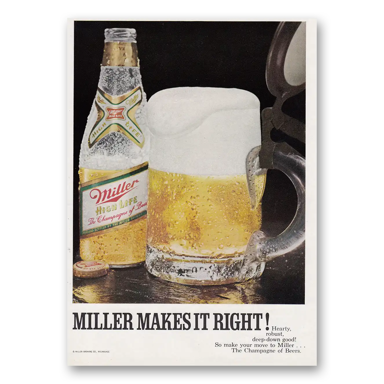 1970 Miller Beer Makes It Right Vintage Magazine Print Ad