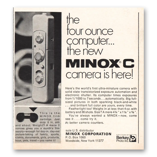 1970 Minox Camera Four Ounce Computer Vintage Magazine Print Ad