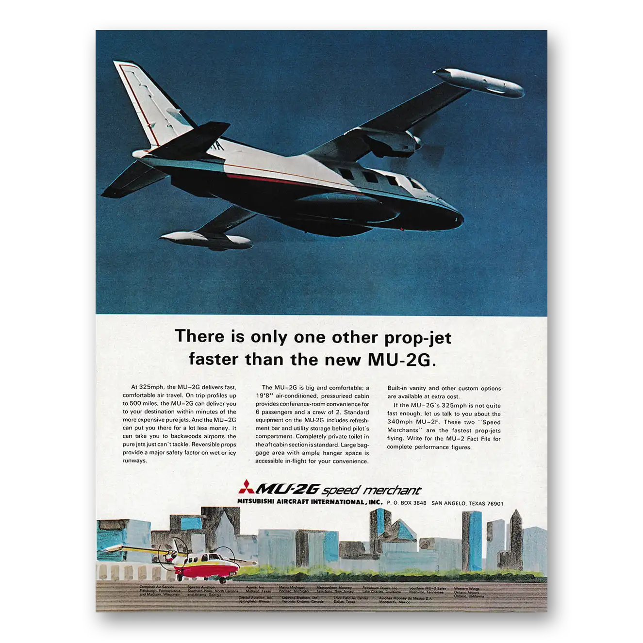 1970 Mitsubishi Aircraft Only One Other Prop Jet Faster Than the New MU2G Vintage Magazine Print Ad