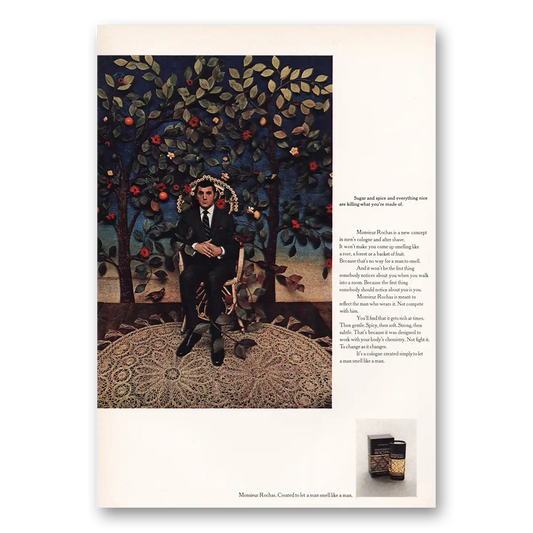 1970 Monsieur Rochas Cologne Sugar and Spice and Everything Nice Are Killing Vintage Magazine Print Ad