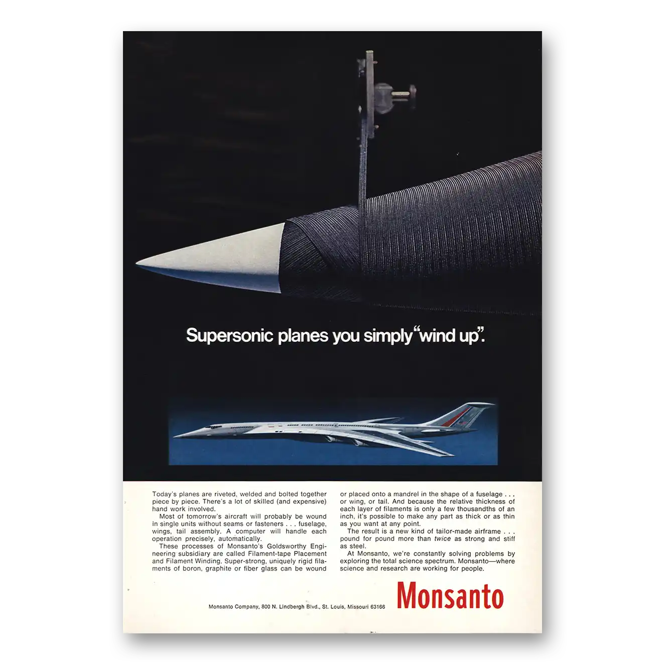 1970 Monsanto Supersonic Planes Simply Wind Up Vintage Magazine Print Ad