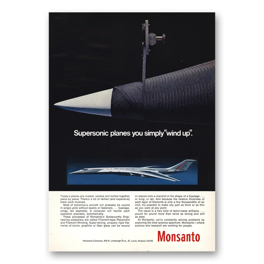 1970 Monsanto Supersonic Planes Simply Wind Up Vintage Magazine Print Ad