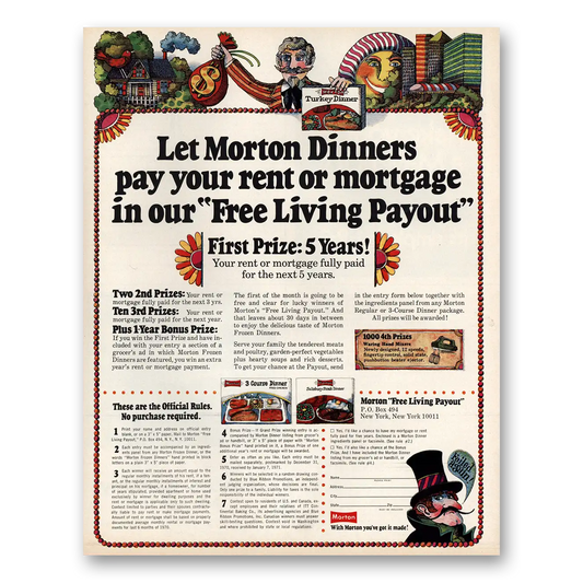 1970 Morton Dinners Dinners Free Living Payout Vintage Magazine Print Ad