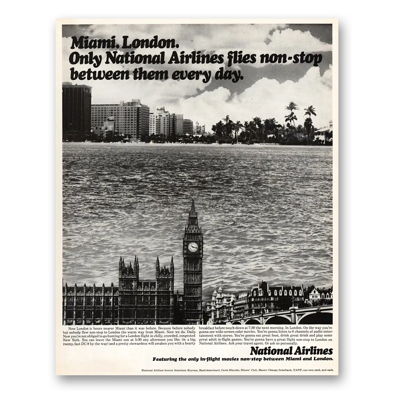 1970 National Airlines Miami London Non Stop Every Day Vintage Magazine Print Ad