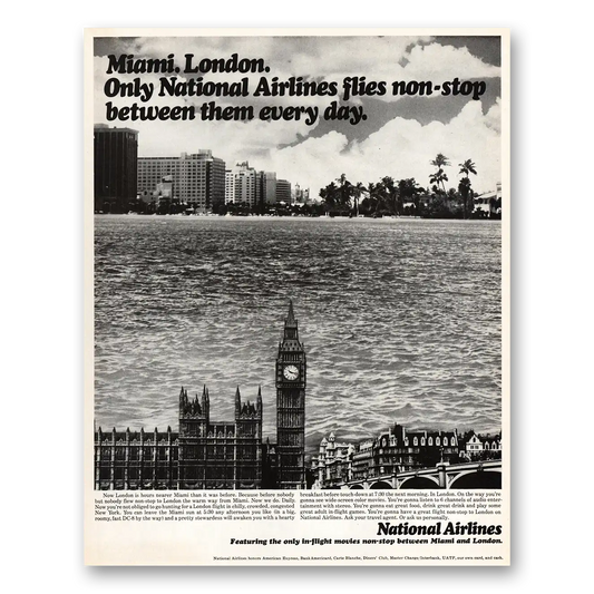 1970 National Airlines Miami London Non Stop Every Day Vintage Magazine Print Ad