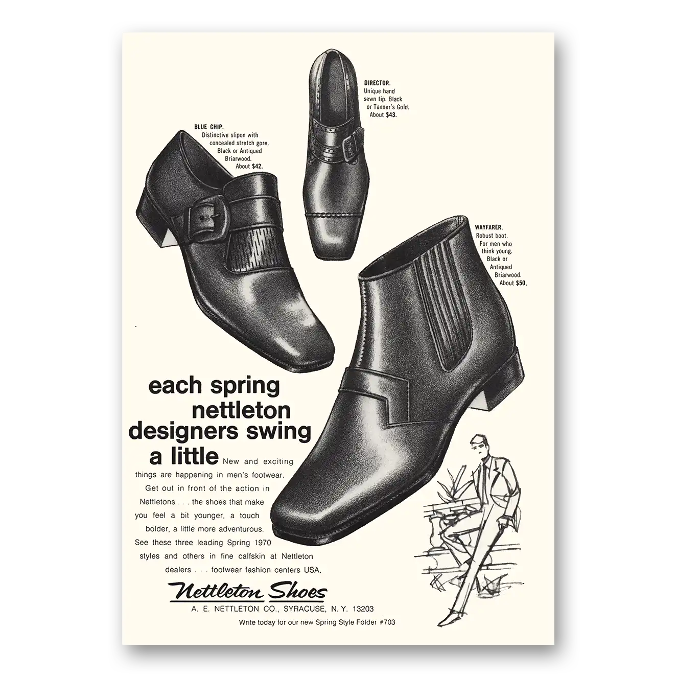 1970 Nettleton Shoes Designers Swing Vintage Magazine Print Ad