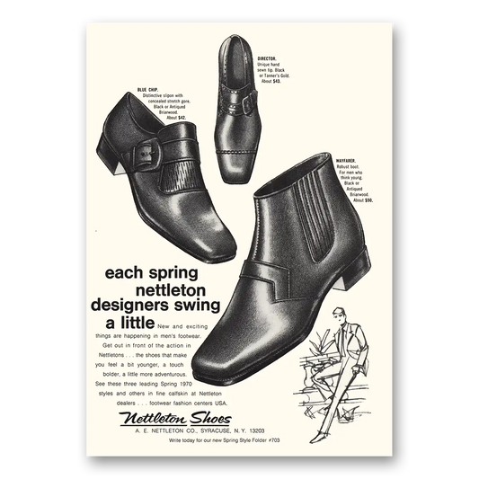 1970 Nettleton Shoes Designers Swing Vintage Magazine Print Ad