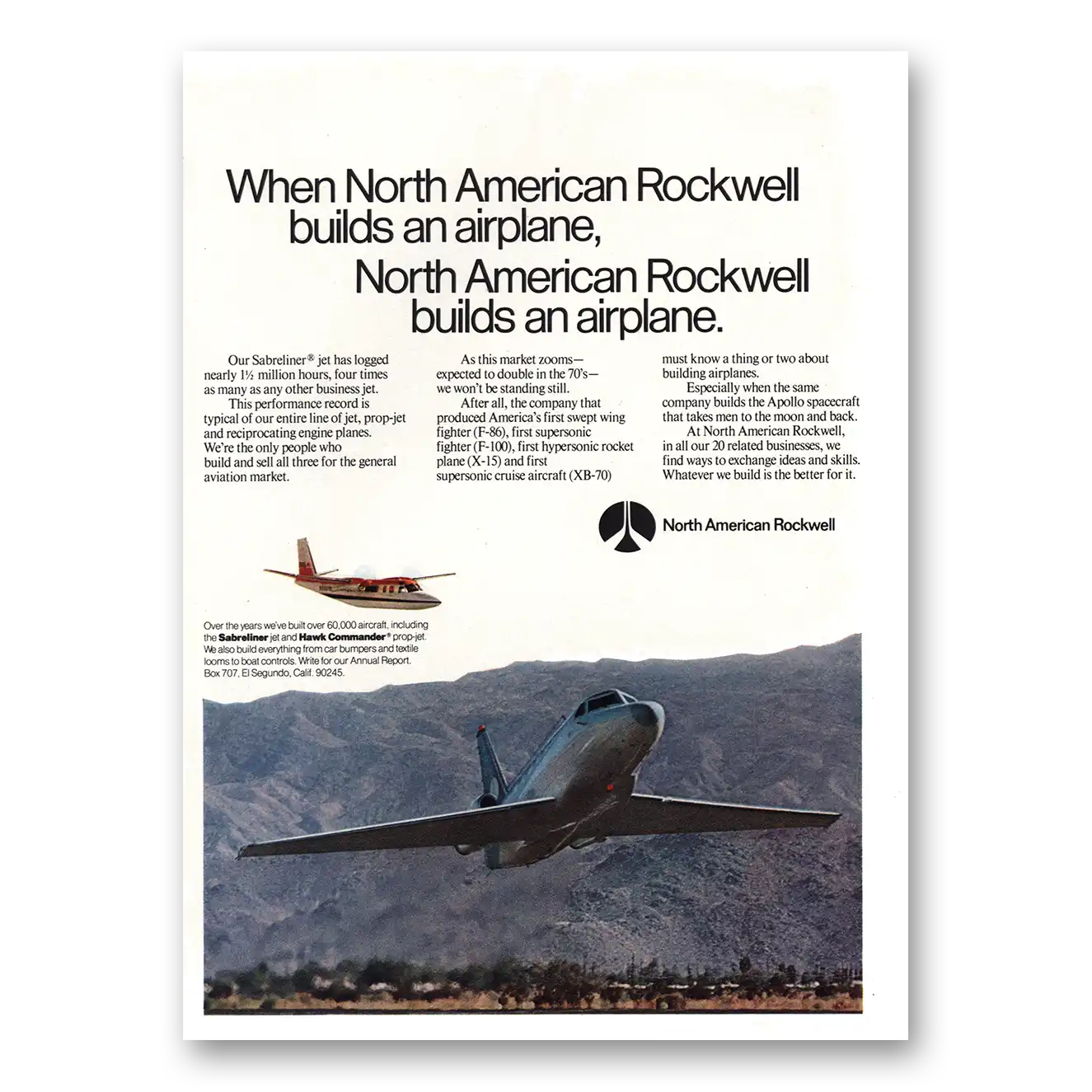 1970 North American Rockwell Builds Airplane Vintage Magazine Print Ad