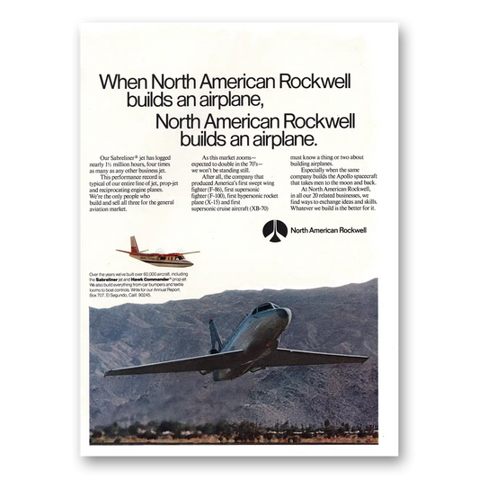 1970 North American Rockwell Builds Airplane Vintage Magazine Print Ad