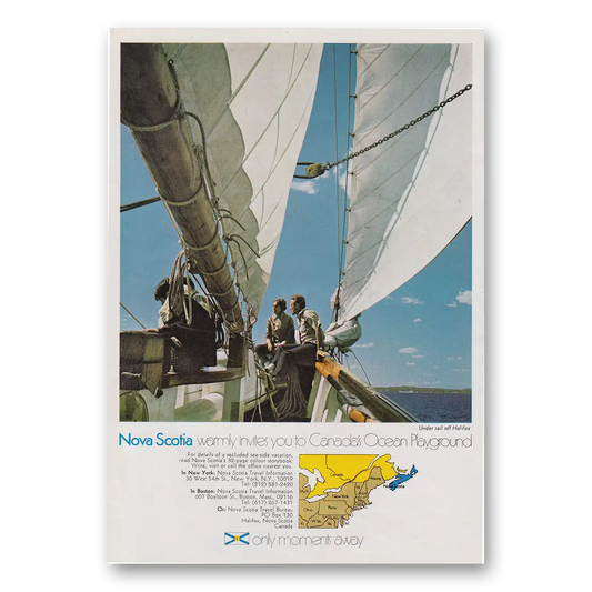 1970 Nova Scotia Canada Warmly Invites You to Canadas Ocean Playground Vintage Magazine Print Ad