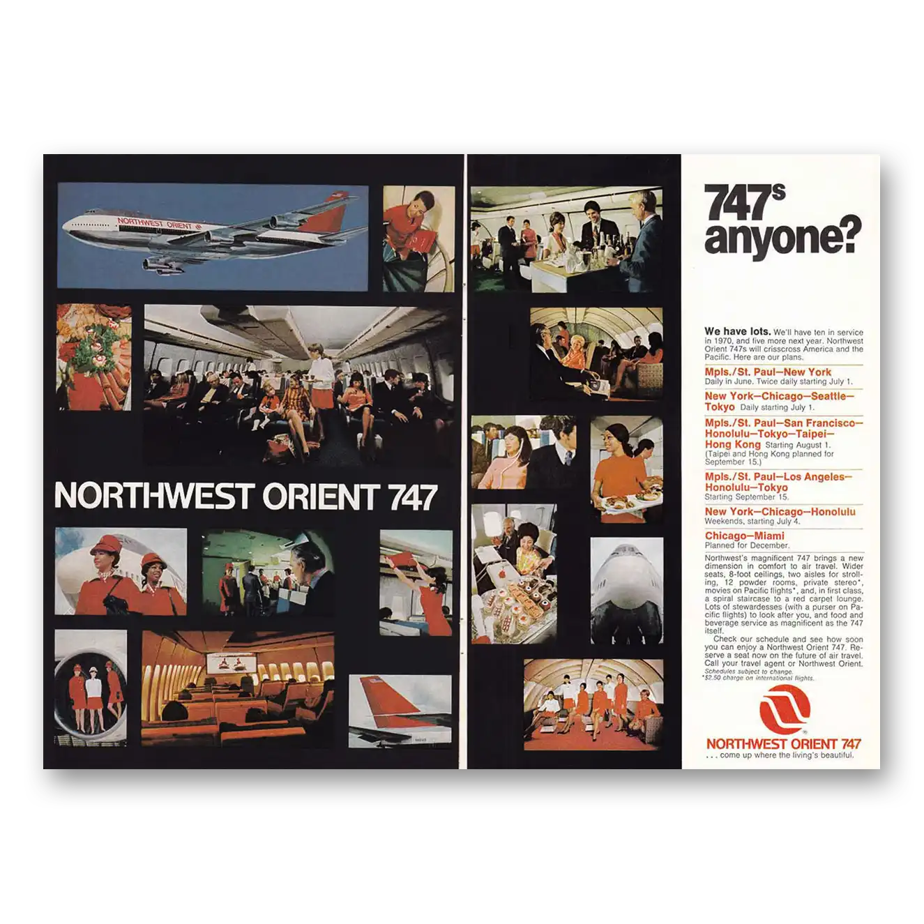 1970 Northwest Orient Airlines 747s Anyone We Have Lots Vintage Magazine Print Ad